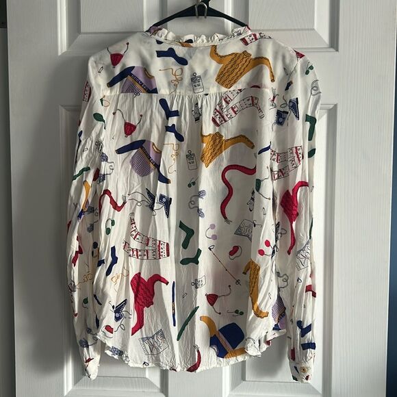 Anthropologie Maeve Snow Day Novelty Print Blouse Top Size 8 - Picture 7 of 7